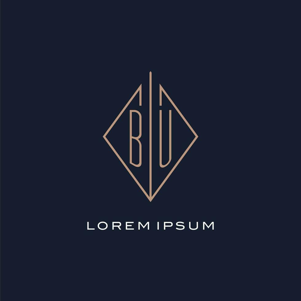 Monogram BU logo with diamond rhombus style, Luxury modern logo design vector