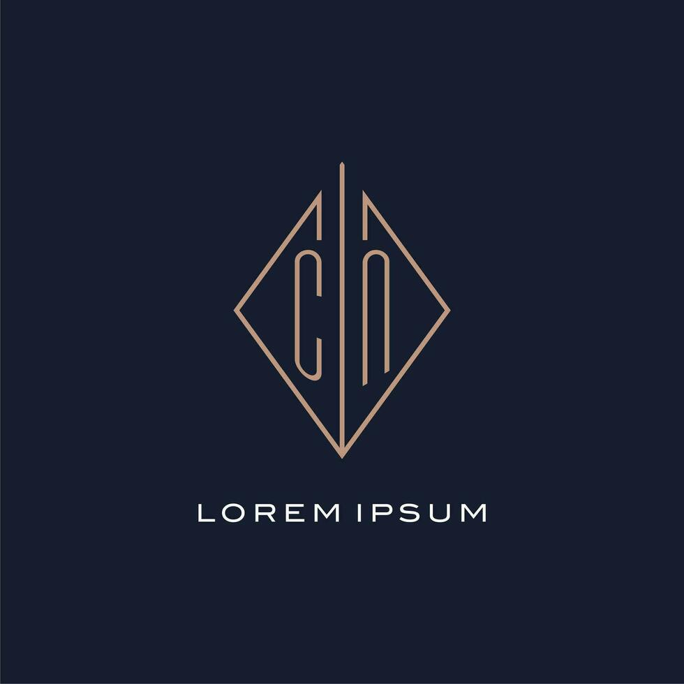 Monogram CN logo with diamond rhombus style, Luxury modern logo design vector