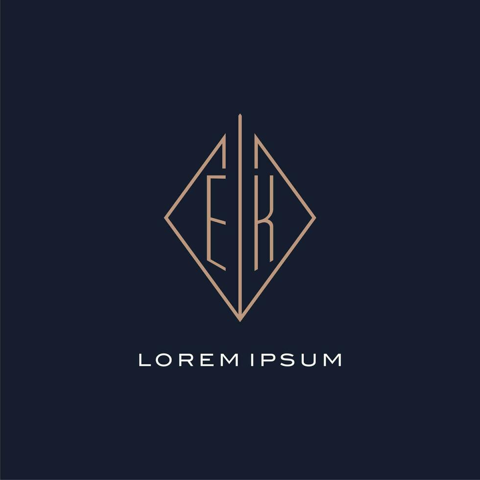 Monogram EK logo with diamond rhombus style, Luxury modern logo design vector