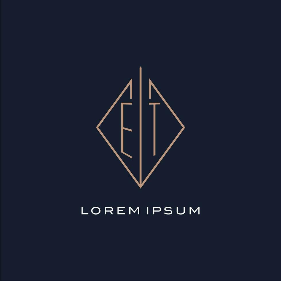 Monogram ET logo with diamond rhombus style, Luxury modern logo design vector