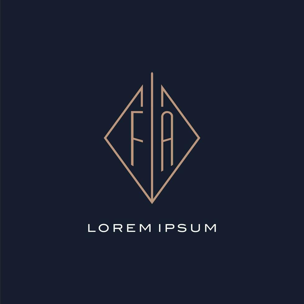 monograma fa logo con diamante rombo estilo, lujo moderno logo diseño vector