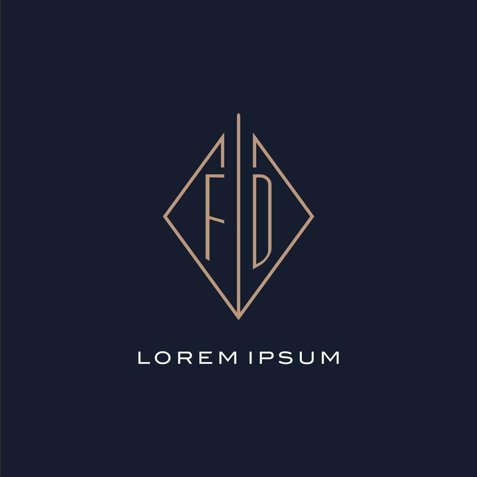 Monogram FD logo with diamond rhombus style, Luxury modern logo design vector