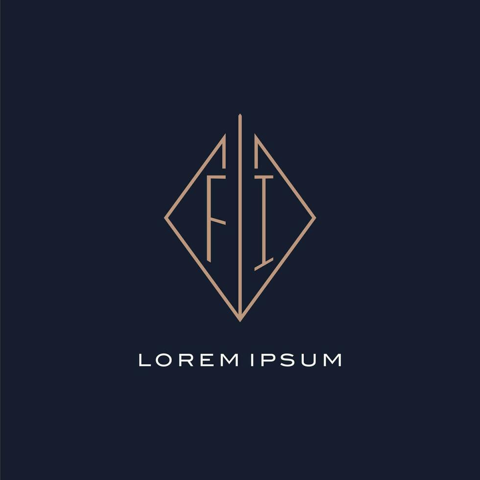 Monogram FI logo with diamond rhombus style, Luxury modern logo design vector