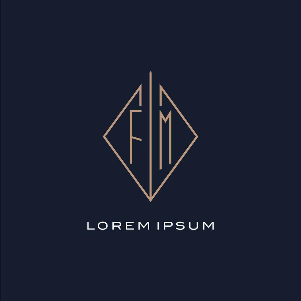Monogram FM logo with diamond rhombus style, Luxury modern logo design vector