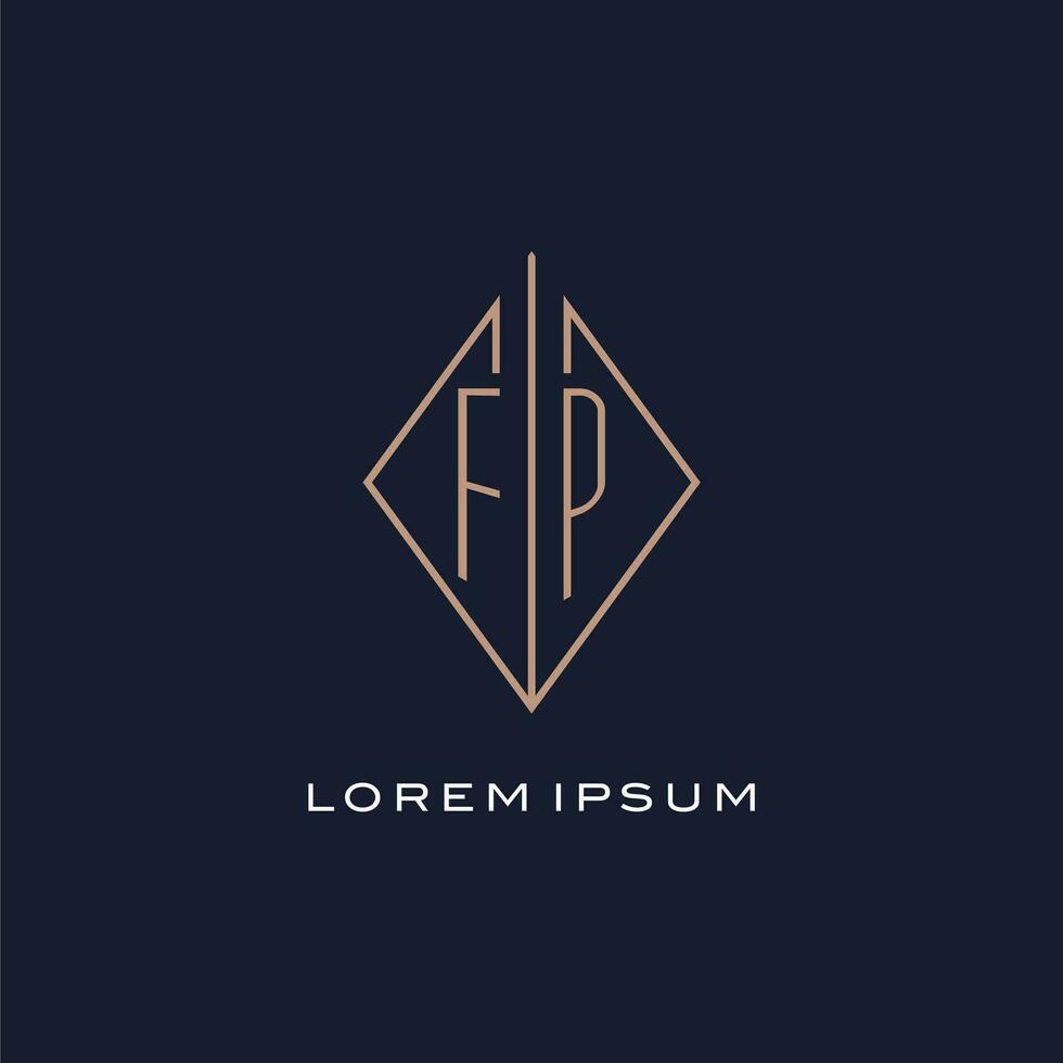 Monogram FP logo with diamond rhombus style, Luxury modern logo design vector