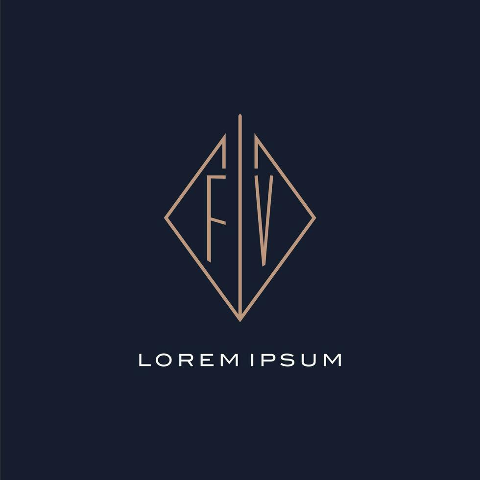 Monogram FV logo with diamond rhombus style, Luxury modern logo design vector