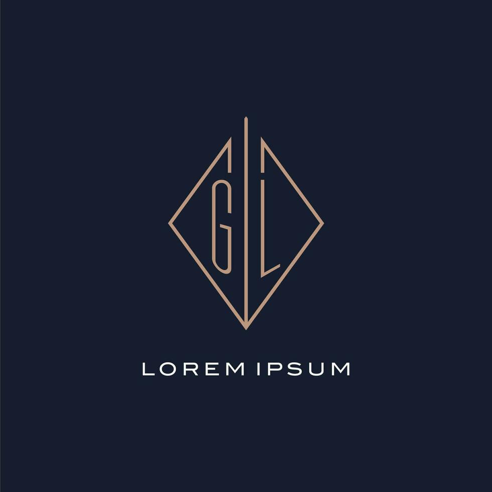 Monogram GL logo with diamond rhombus style, Luxury modern logo design vector