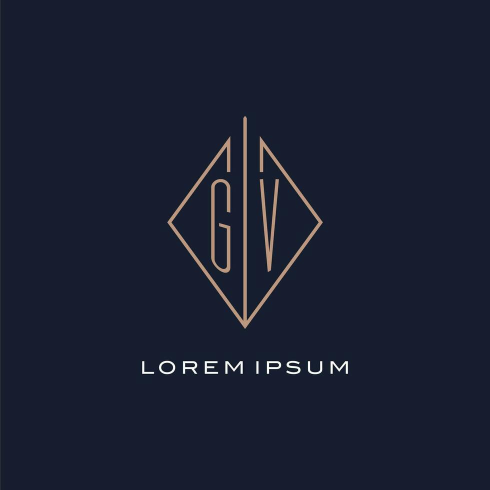 Monogram GV logo with diamond rhombus style, Luxury modern logo design vector