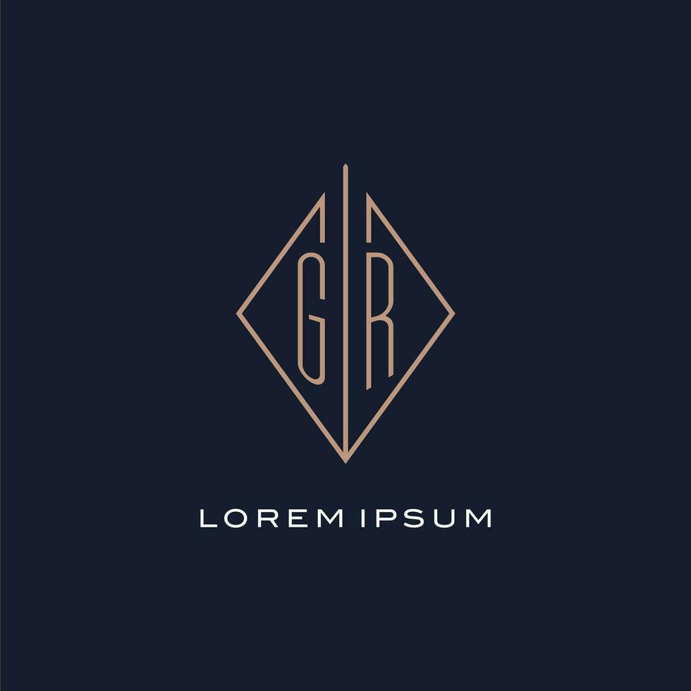 Monogram GR logo with diamond rhombus style, Luxury modern logo design vector