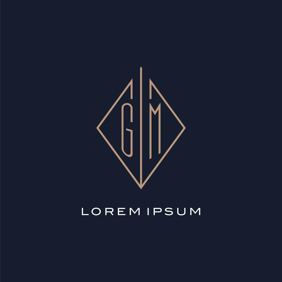 Monogram GM logo with diamond rhombus style, Luxury modern logo design vector