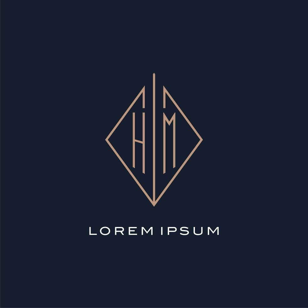 Monogram HM logo with diamond rhombus style, Luxury modern logo design vector