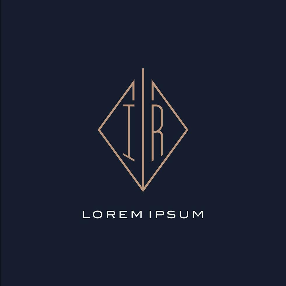Monogram IR logo with diamond rhombus style, Luxury modern logo design vector