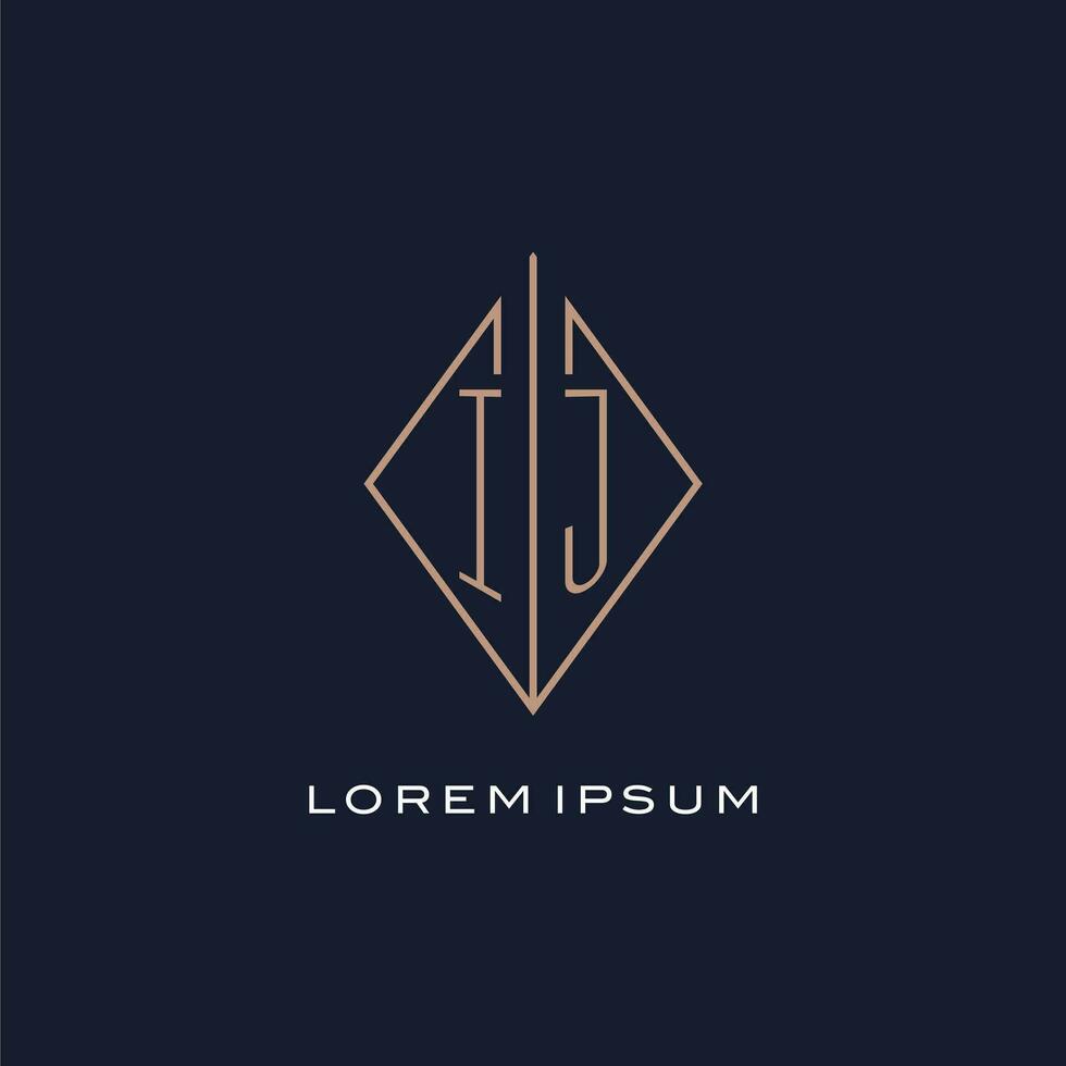 Monogram IJ logo with diamond rhombus style, Luxury modern logo design vector