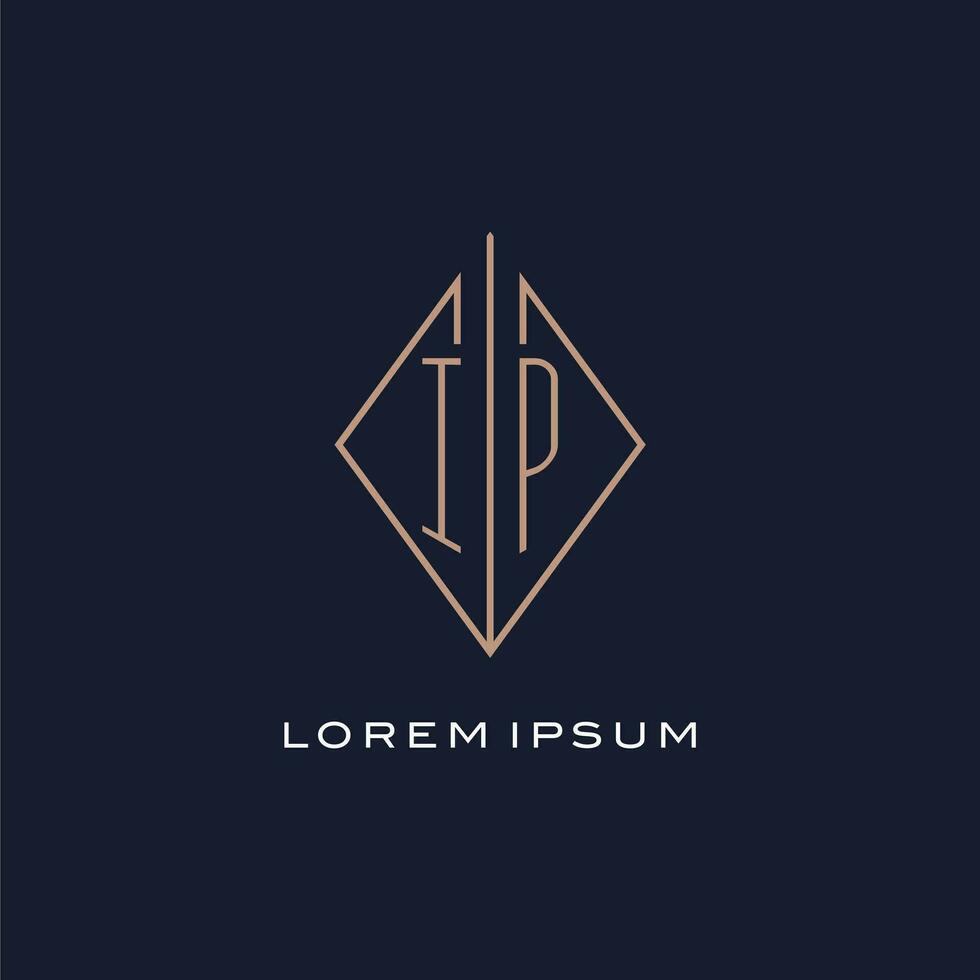 Monogram IP logo with diamond rhombus style, Luxury modern logo design vector