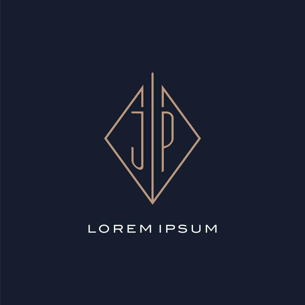 Monogram JP logo with diamond rhombus style, Luxury modern logo design vector