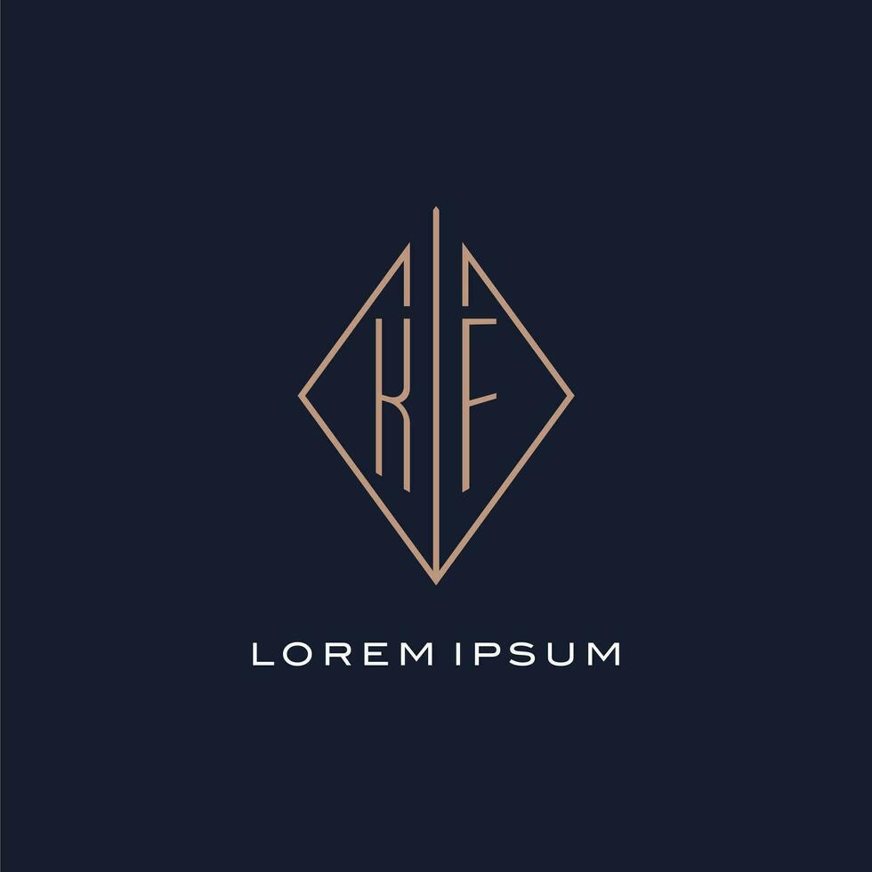 Monogram KF logo with diamond rhombus style, Luxury modern logo design vector