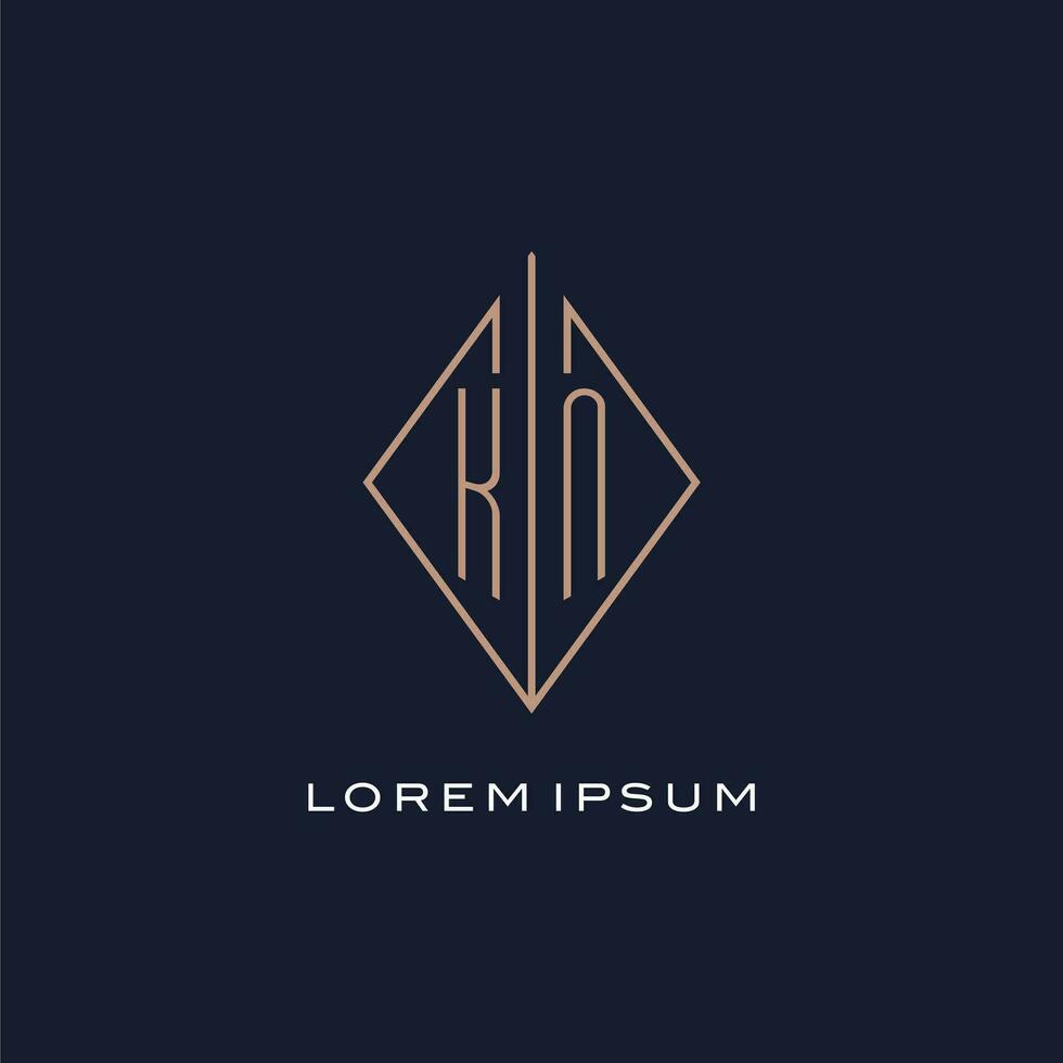 Monogram KN logo with diamond rhombus style, Luxury modern logo design vector