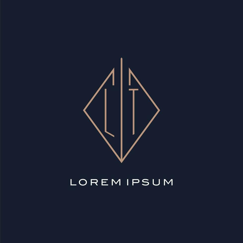 Monogram LT logo with diamond rhombus style, Luxury modern logo design vector