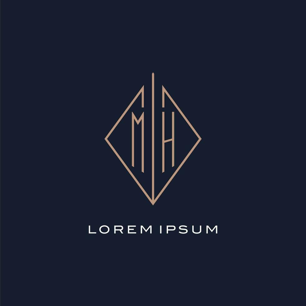 Monogram MH logo with diamond rhombus style, Luxury modern logo design vector