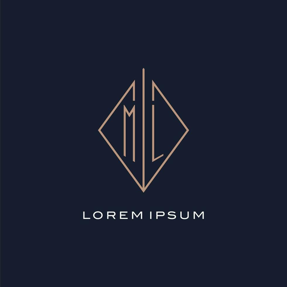 Monogram ML logo with diamond rhombus style, Luxury modern logo design vector