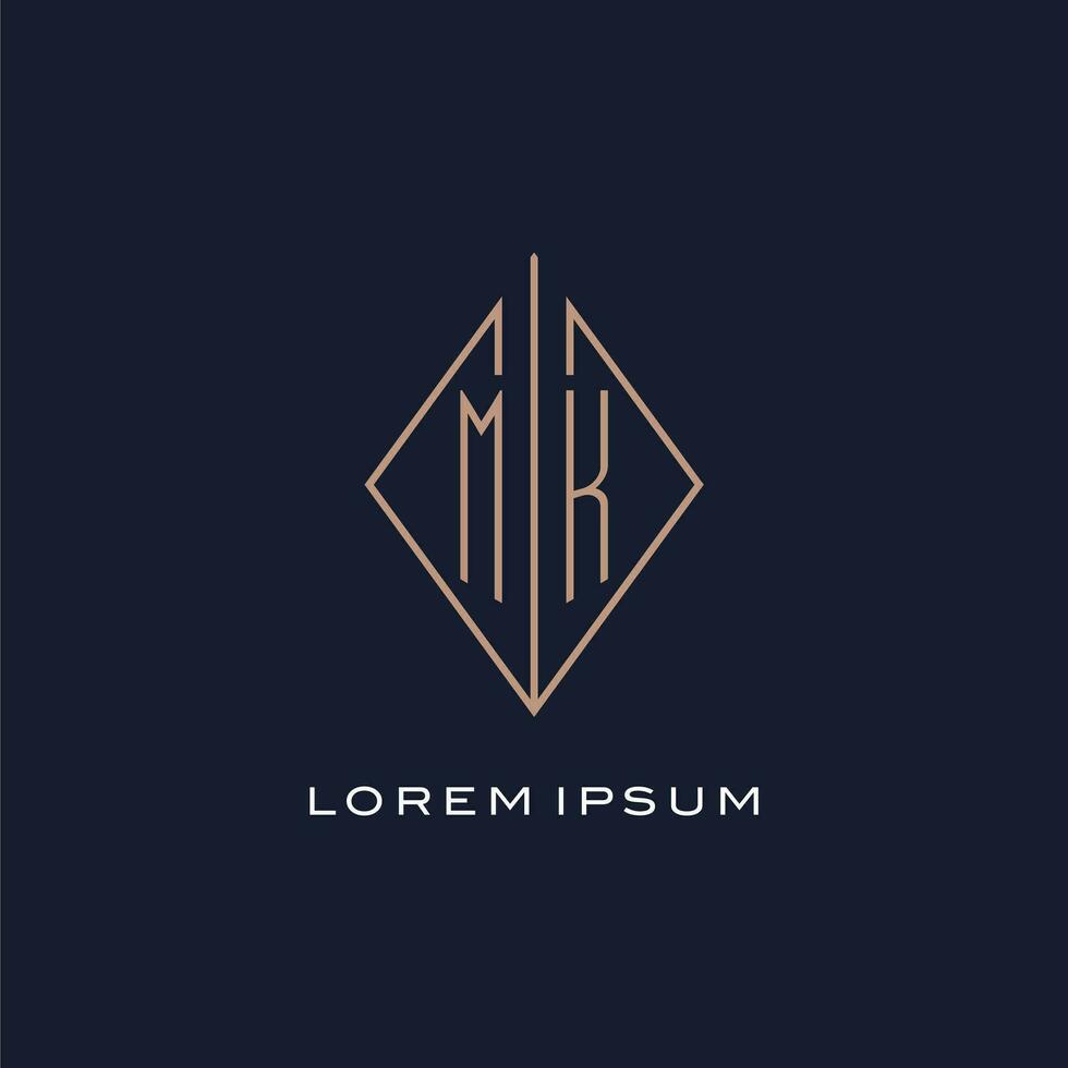Monogram MK logo with diamond rhombus style, Luxury modern logo design vector