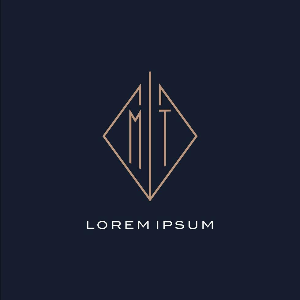 Monogram MT logo with diamond rhombus style, Luxury modern logo design vector