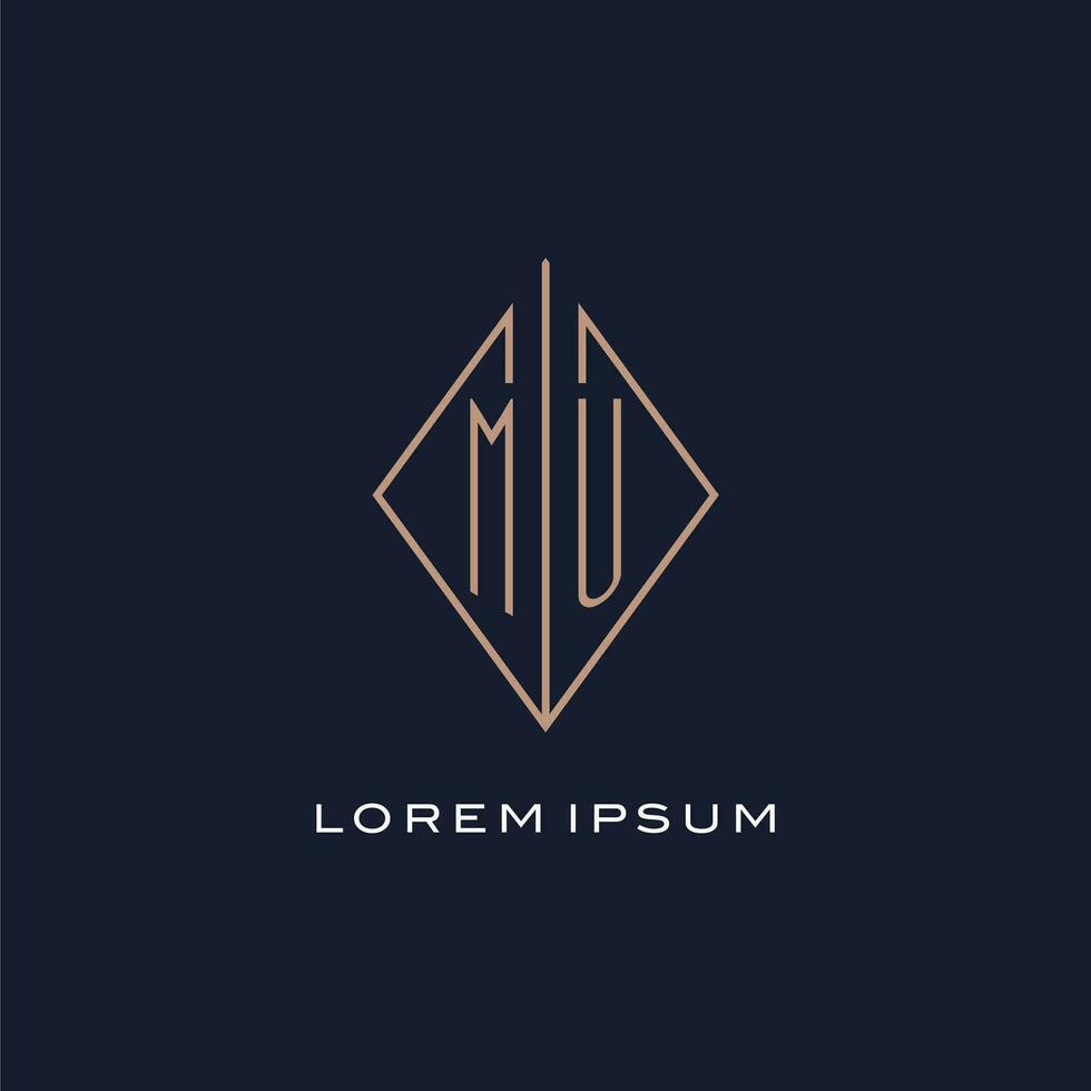 Monogram MU logo with diamond rhombus style, Luxury modern logo design vector