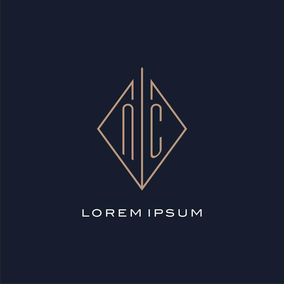Monogram NC logo with diamond rhombus style, Luxury modern logo design vector