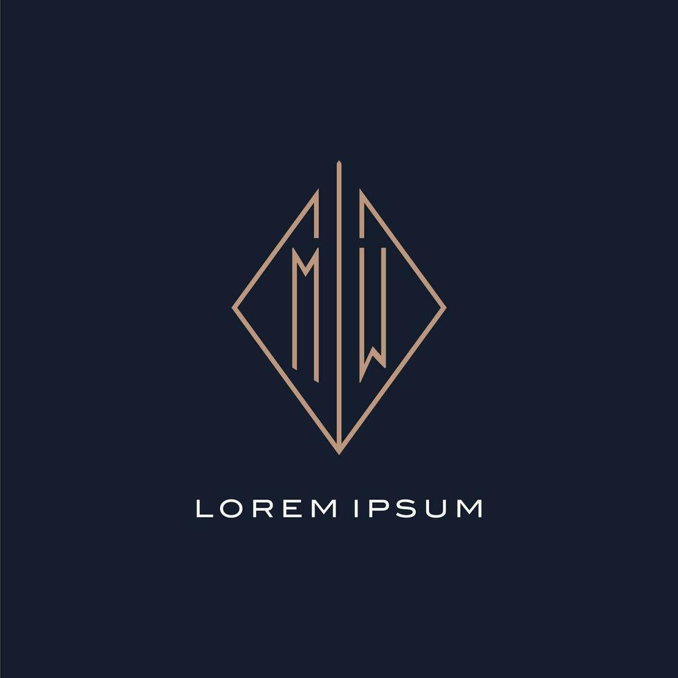 Monogram MW logo with diamond rhombus style, Luxury modern logo design vector