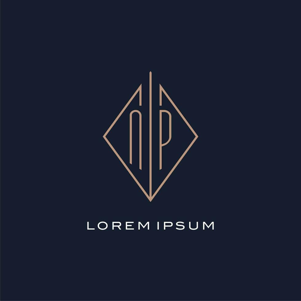 Monogram NP logo with diamond rhombus style, Luxury modern logo design vector