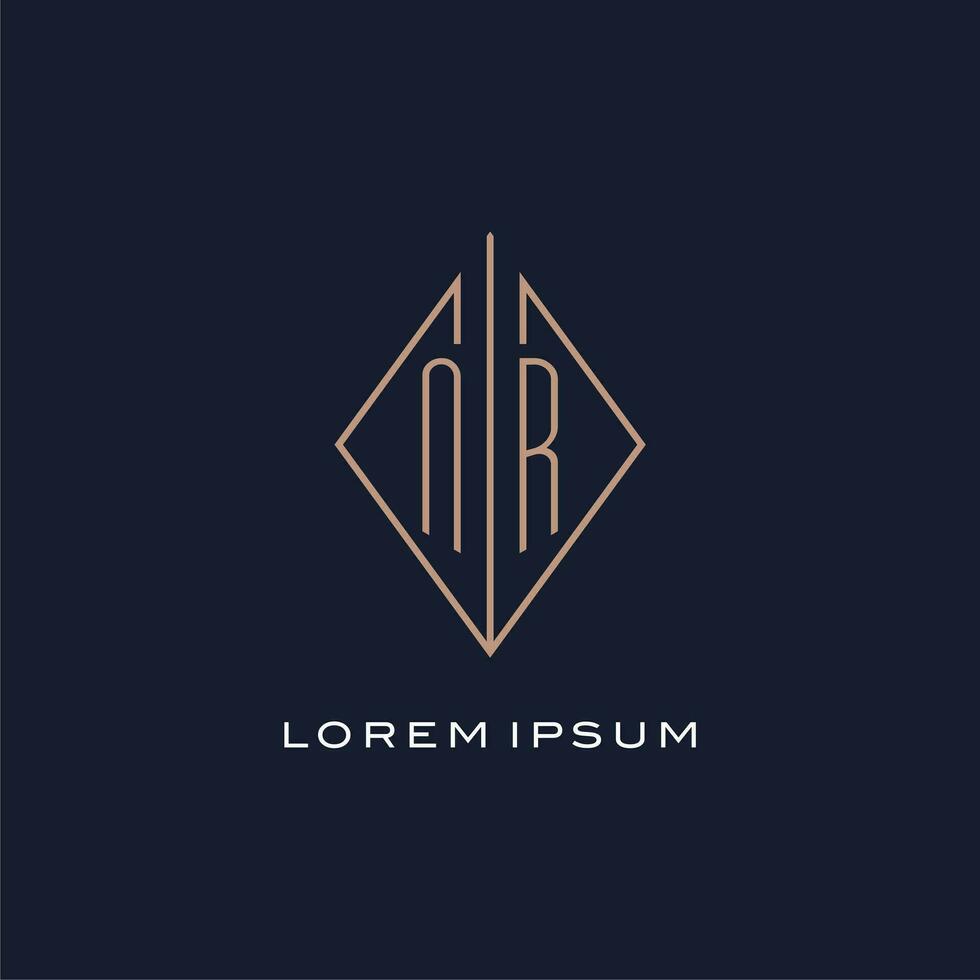 Monogram NR logo with diamond rhombus style, Luxury modern logo design vector