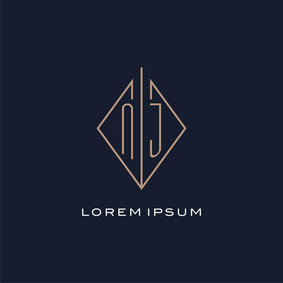 Monogram NJ logo with diamond rhombus style, Luxury modern logo design vector