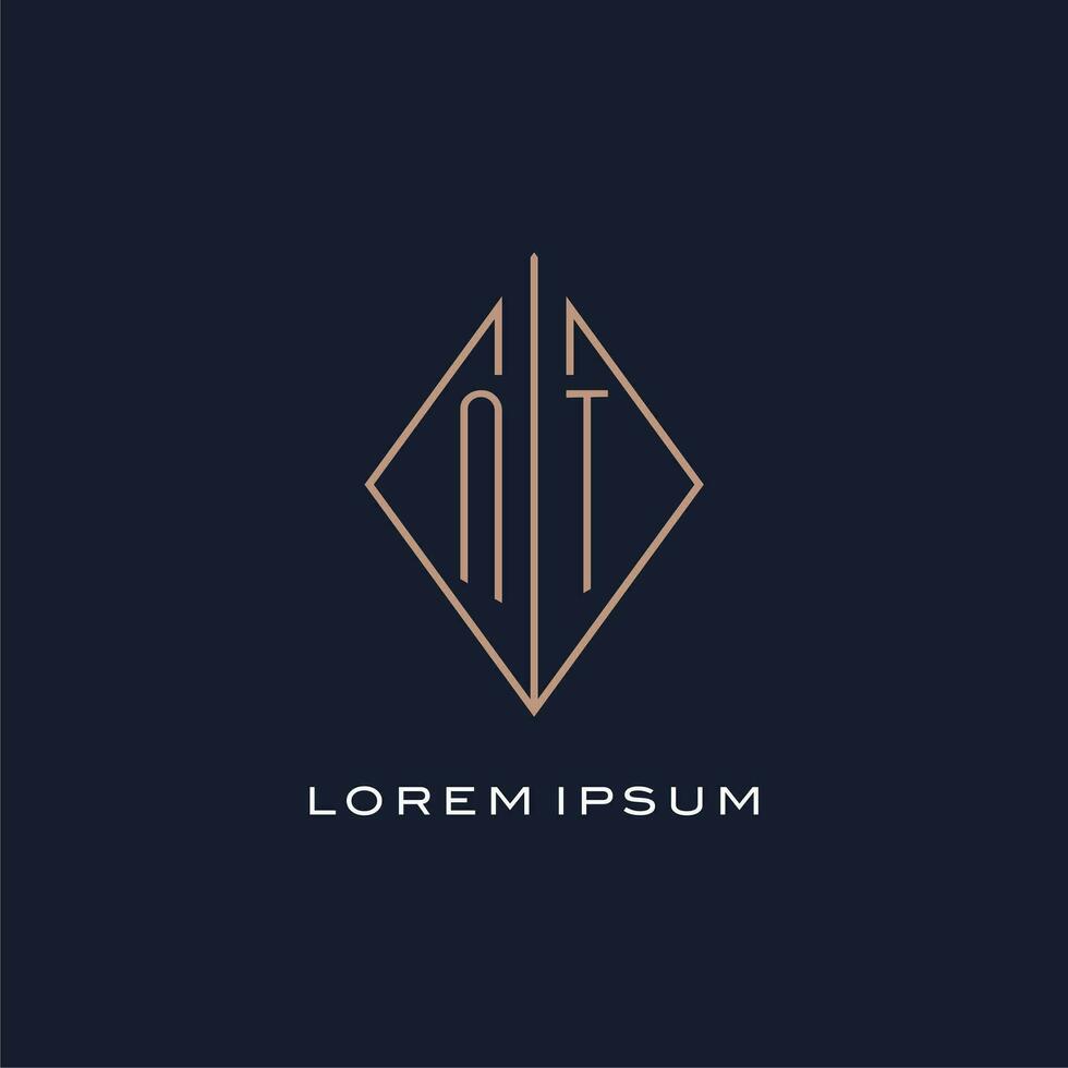 Monogram NT logo with diamond rhombus style, Luxury modern logo design vector