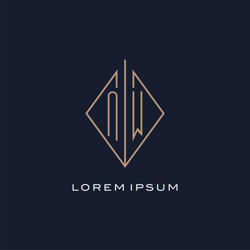 Monogram NW logo with diamond rhombus style, Luxury modern logo design vector