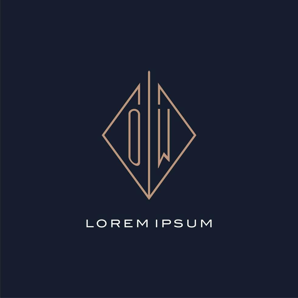 Monogram OW logo with diamond rhombus style, Luxury modern logo design vector