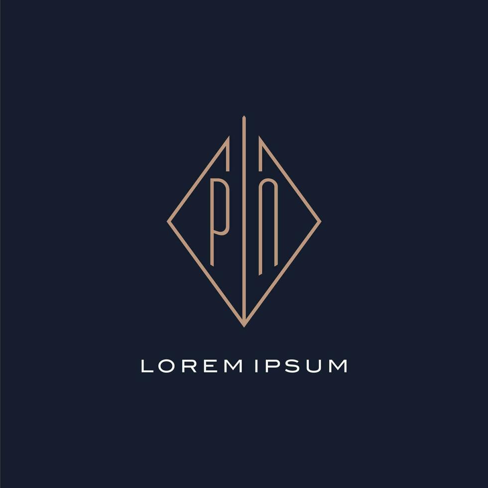monograma pn logo con diamante rombo estilo, lujo moderno logo diseño vector