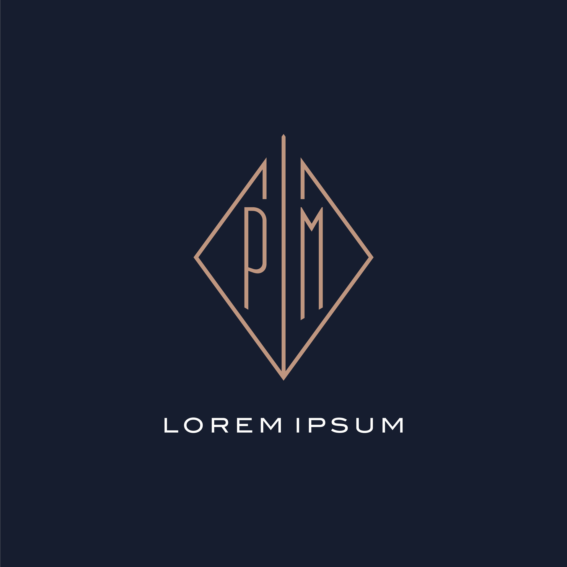 Monogram PM logo with diamond rhombus style, Luxury modern logo