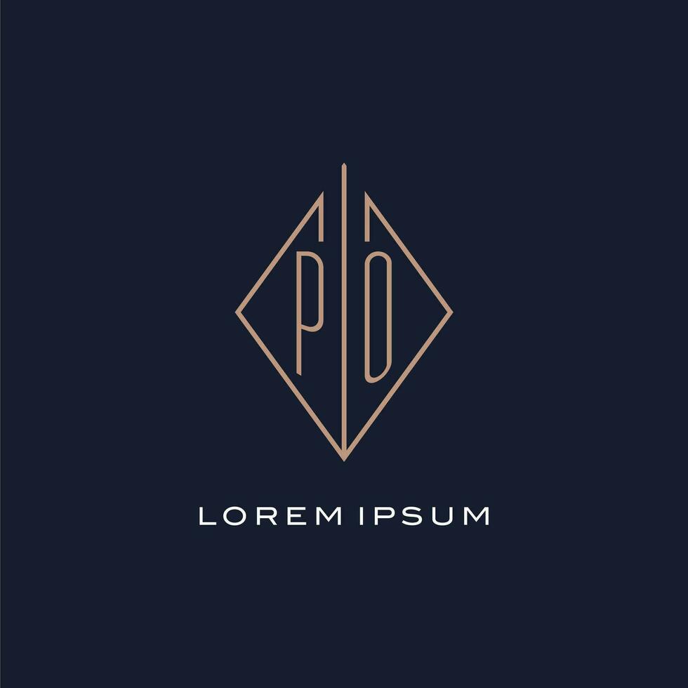 Monogram PO logo with diamond rhombus style, Luxury modern logo design vector