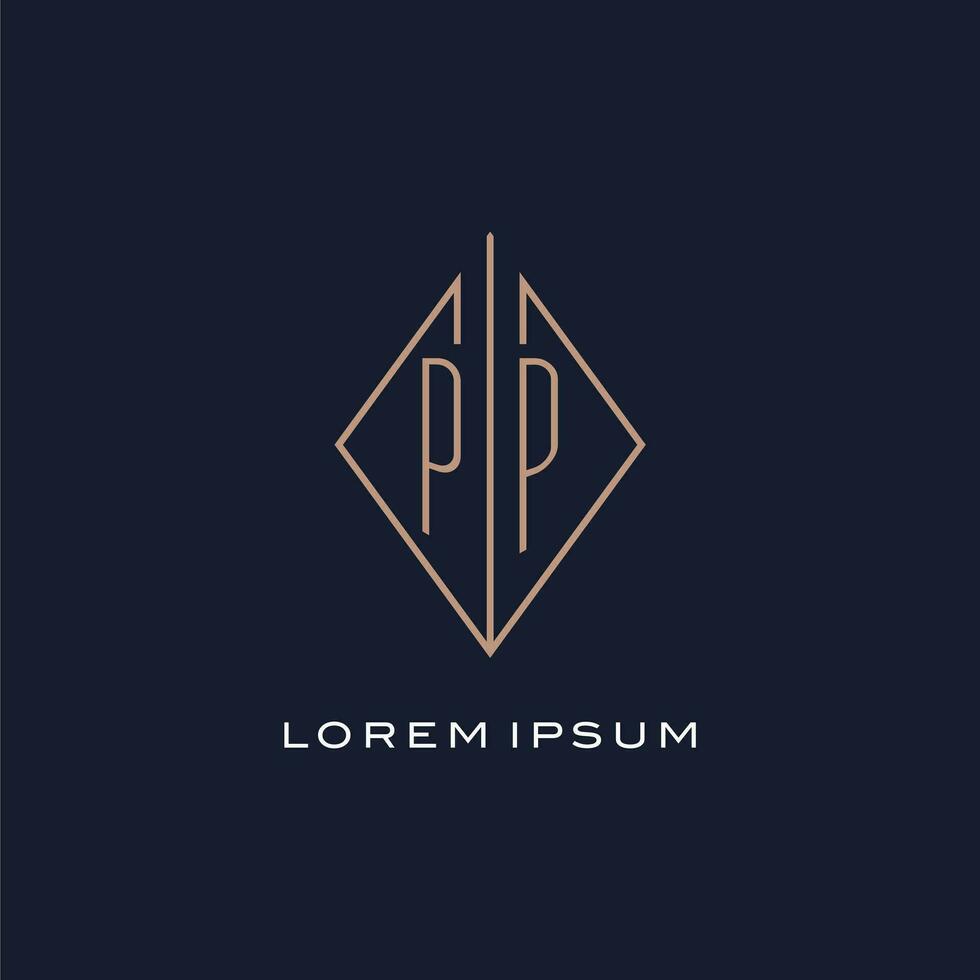 Monogram PP logo with diamond rhombus style, Luxury modern logo design vector