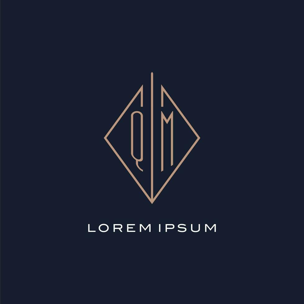 Monogram QM logo with diamond rhombus style, Luxury modern logo design vector