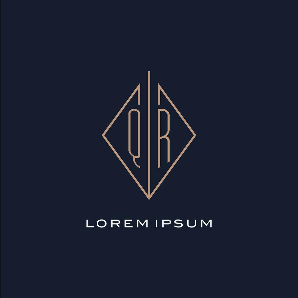 Monogram QR logo with diamond rhombus style, Luxury modern logo design vector