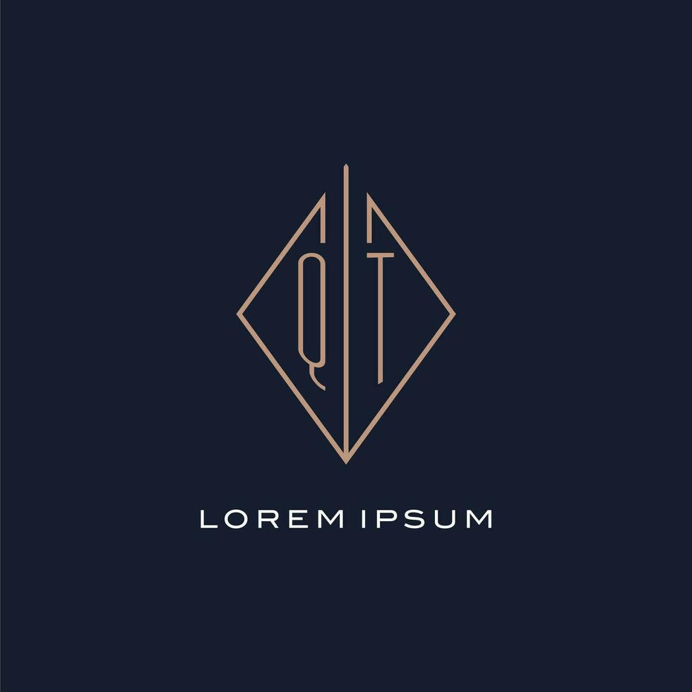 Monogram QT logo with diamond rhombus style, Luxury modern logo design vector
