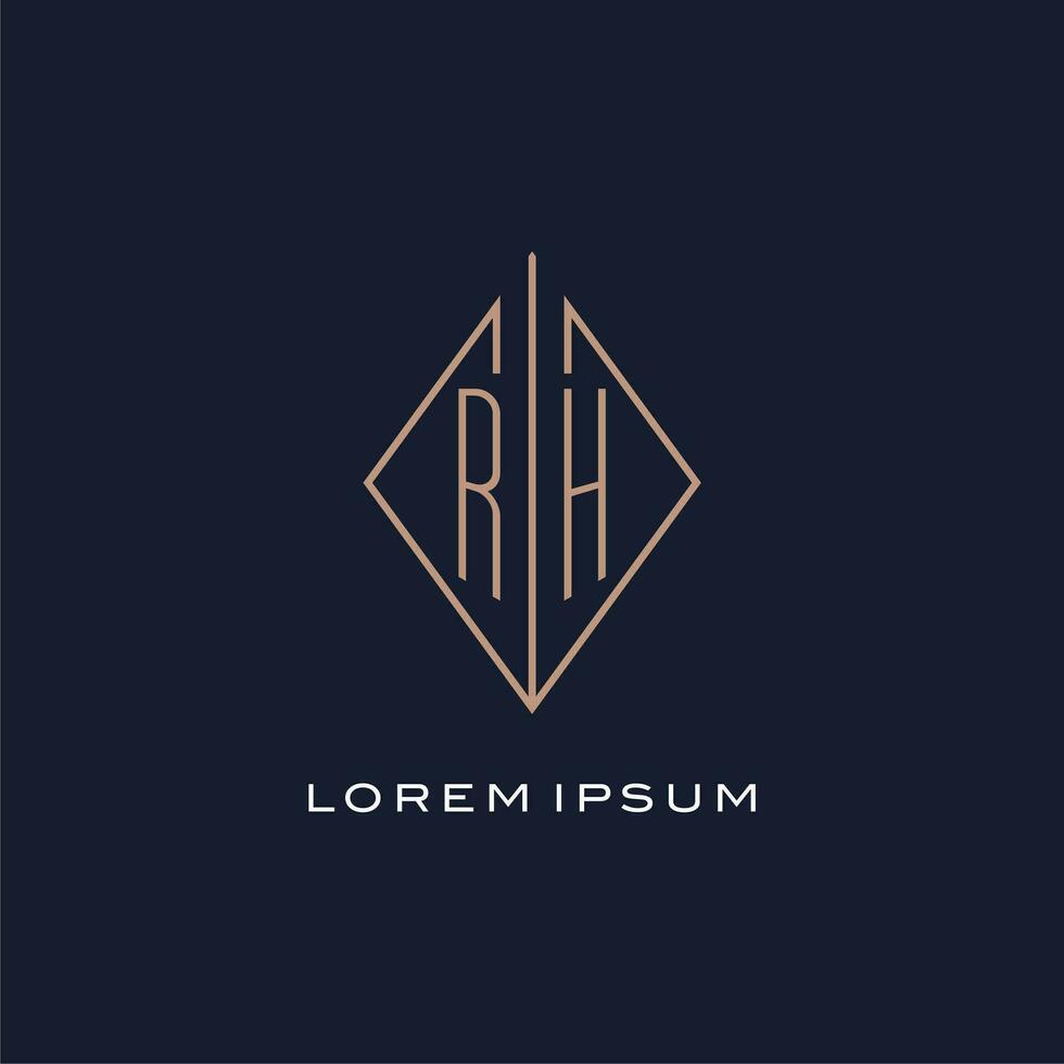 Monogram RH logo with diamond rhombus style, Luxury modern logo design vector