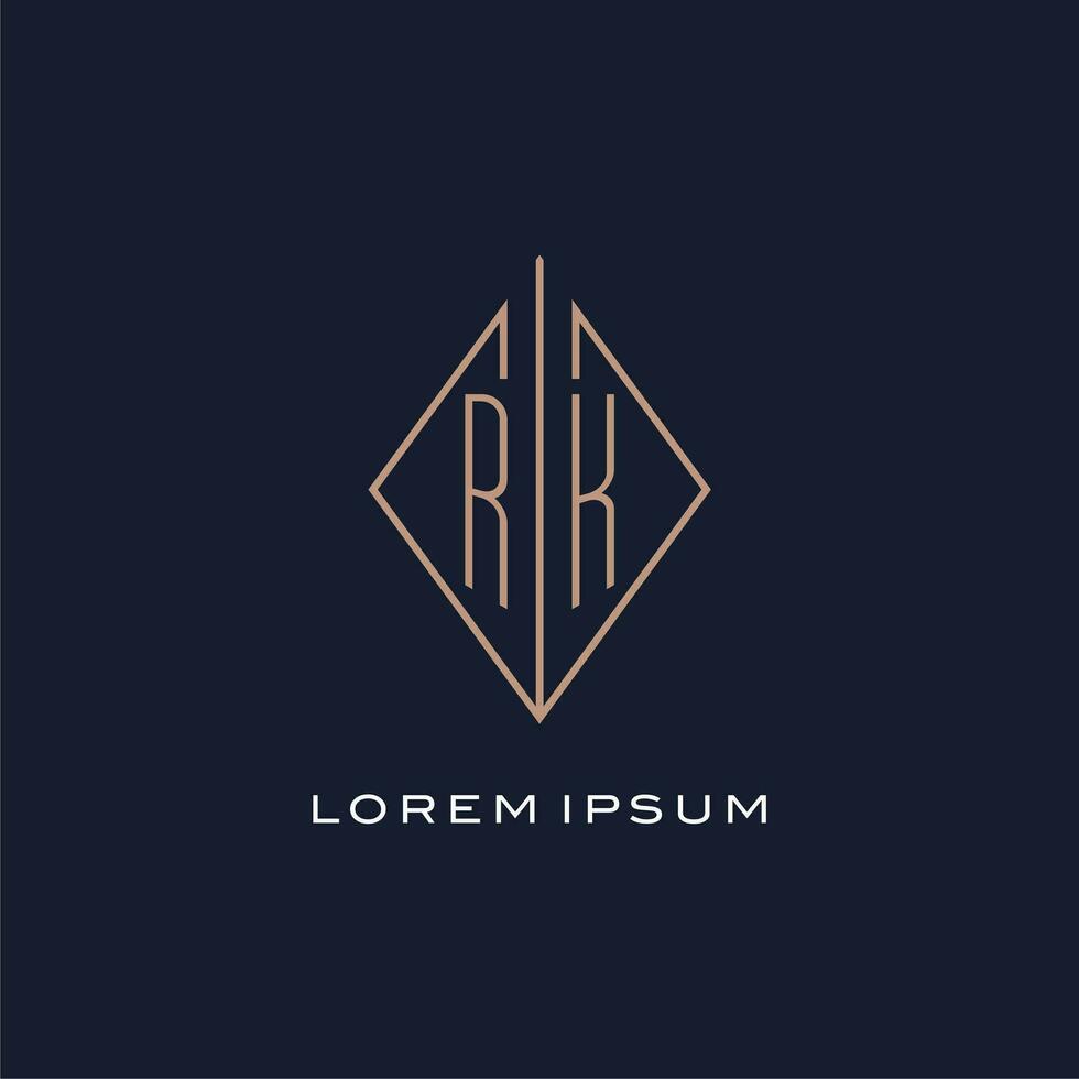 Monogram RK logo with diamond rhombus style, Luxury modern logo design vector