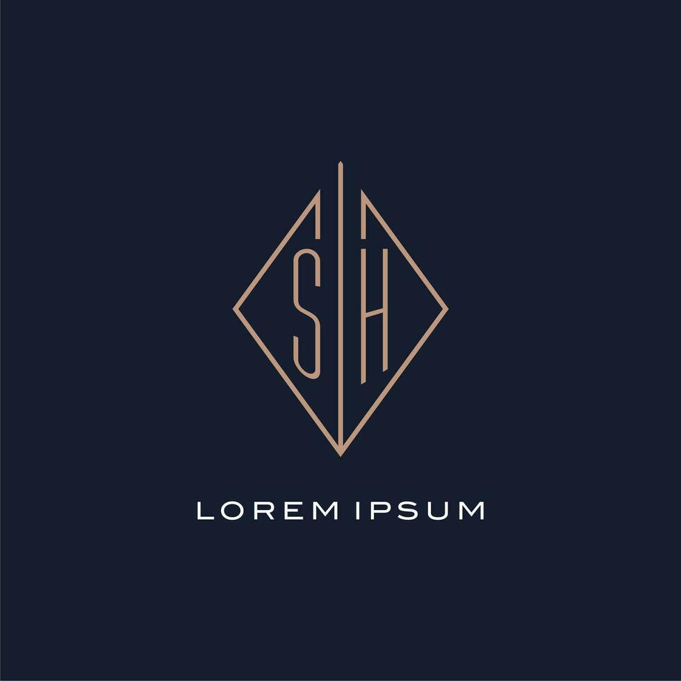Monogram SH logo with diamond rhombus style, Luxury modern logo design vector