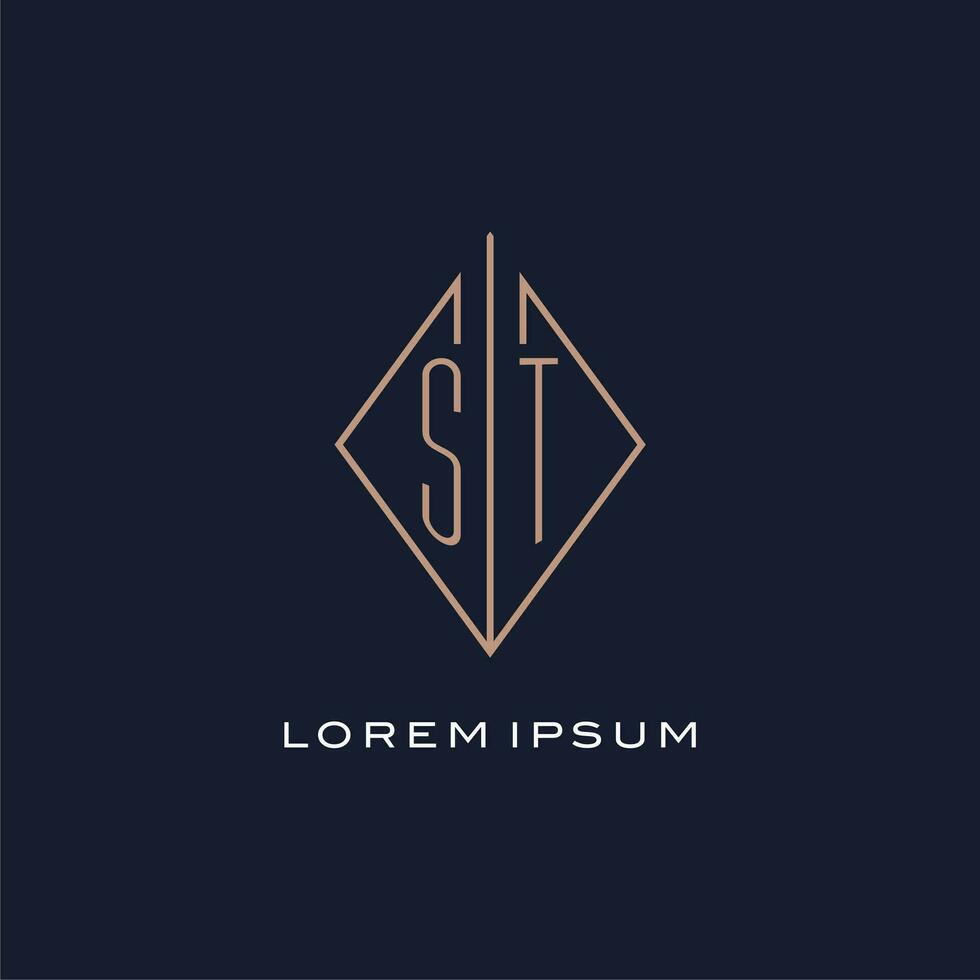 Monogram ST logo with diamond rhombus style, Luxury modern logo design vector