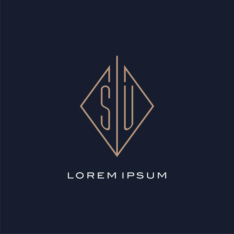 Monogram SU logo with diamond rhombus style, Luxury modern logo design vector