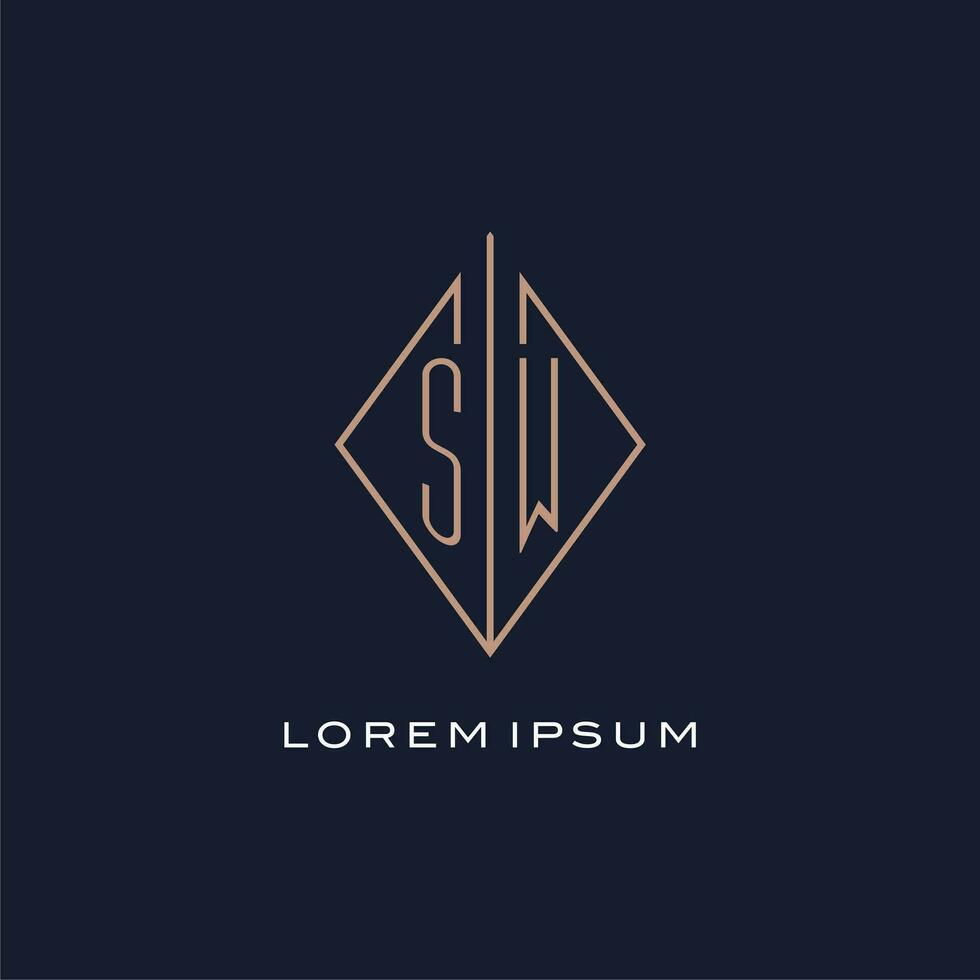Monogram SW logo with diamond rhombus style, Luxury modern logo design vector