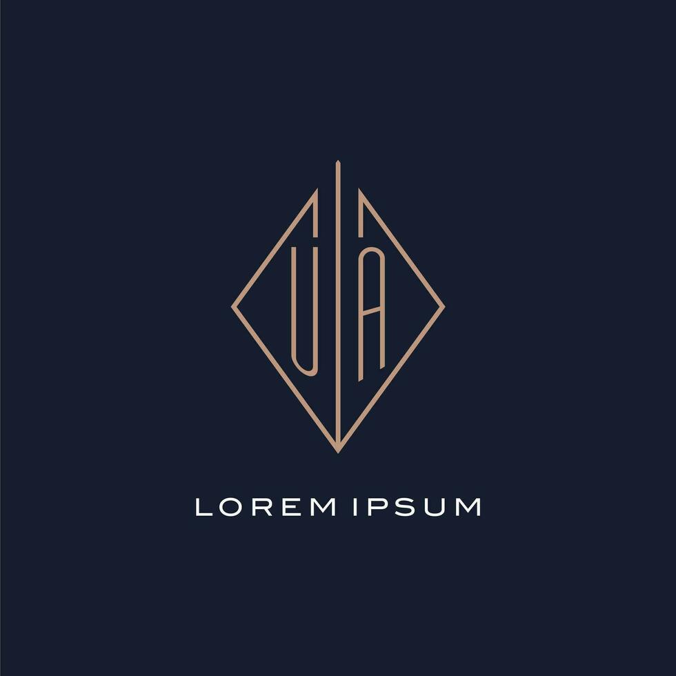 Monogram UA logo with diamond rhombus style, Luxury modern logo design vector