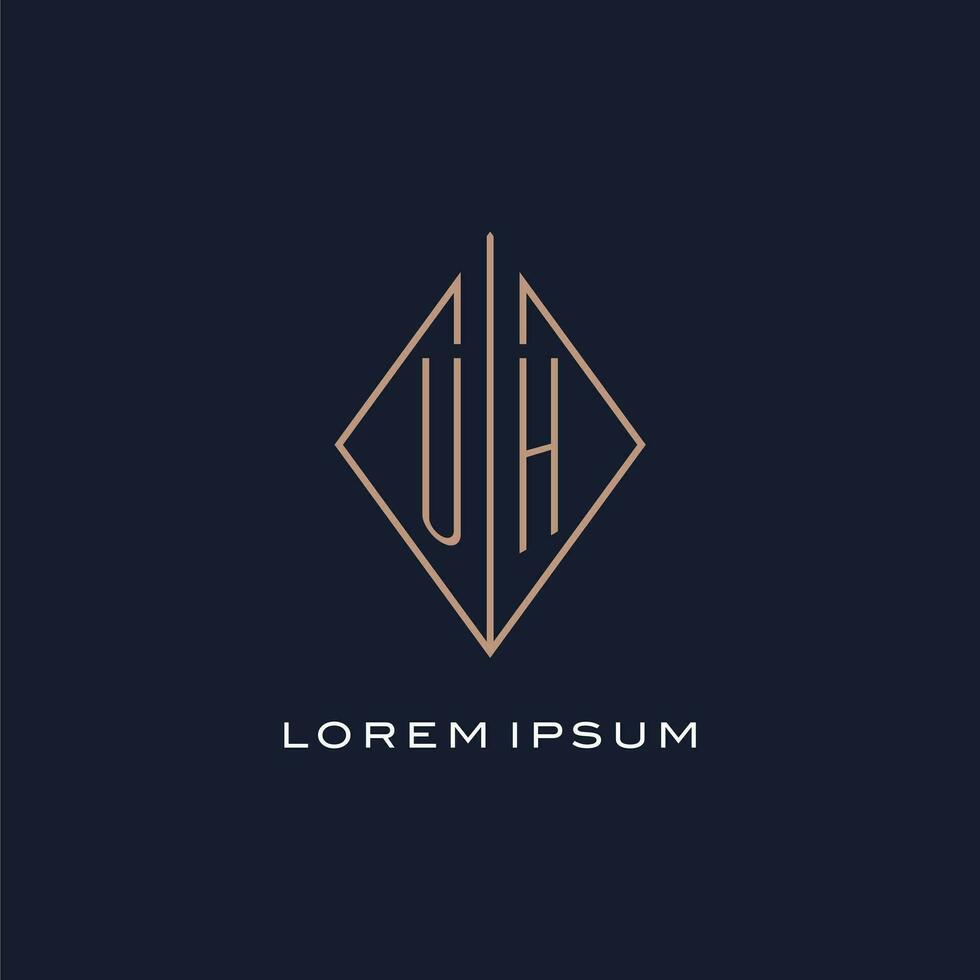 Monogram UH logo with diamond rhombus style, Luxury modern logo design vector